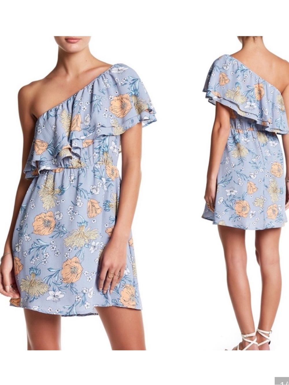 Lush double ruffle one shoulder short event dress size small blue